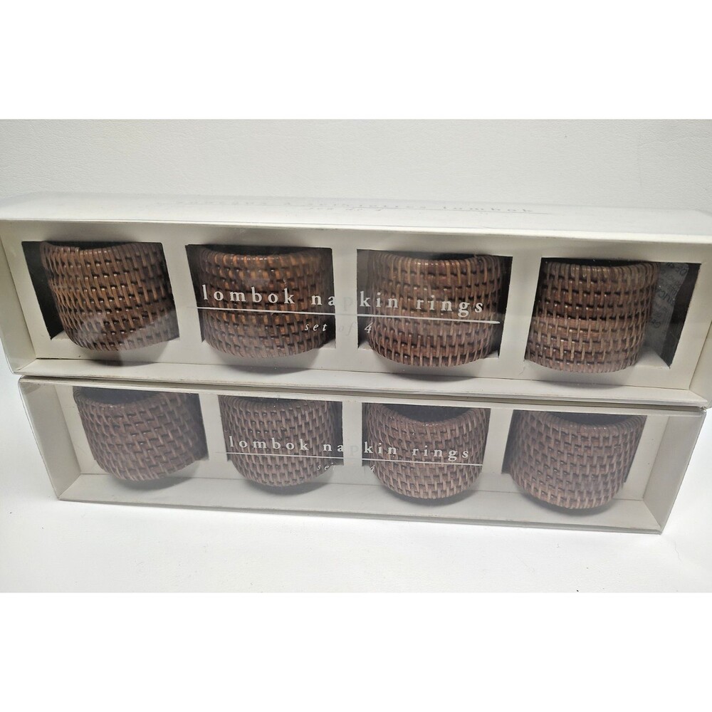 8 Pier 1 Imports Lombok Wicker Napkin Ring Holders original packaging Kitchen